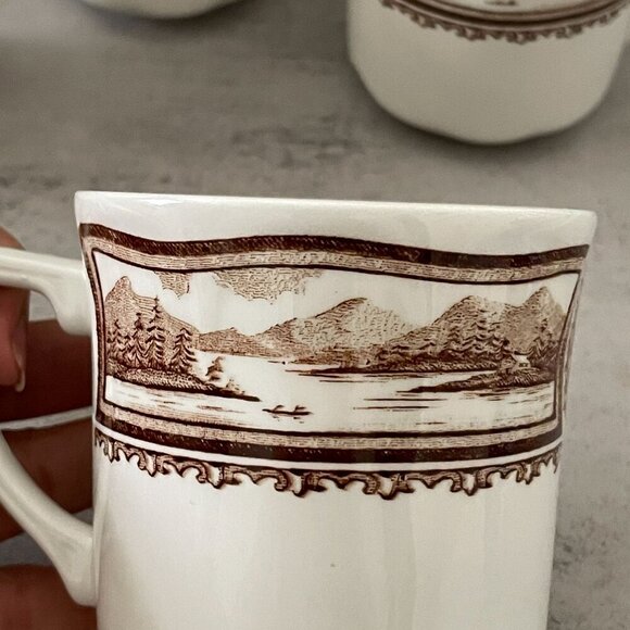 Meakin Vintage Americana Brown 4 Four 8oz Coffee Cups 4.25" Ironstone England - Picture 4 of 7